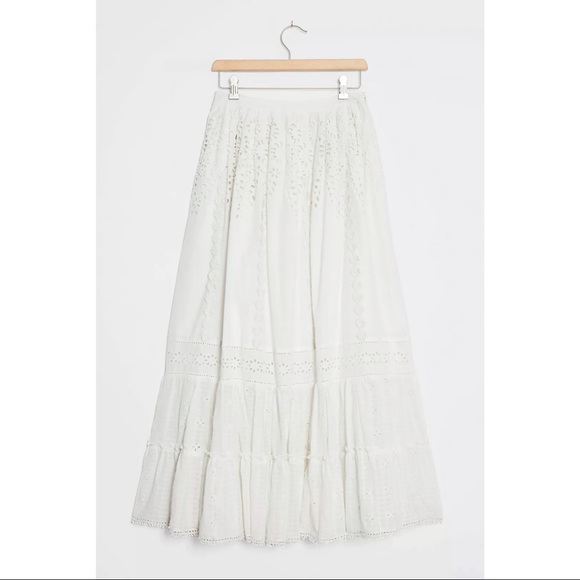 NWT ANTHROPOLOGIE WHITE DIANA EYELET MAXI SKIRT 1X - Picture 3 of 9